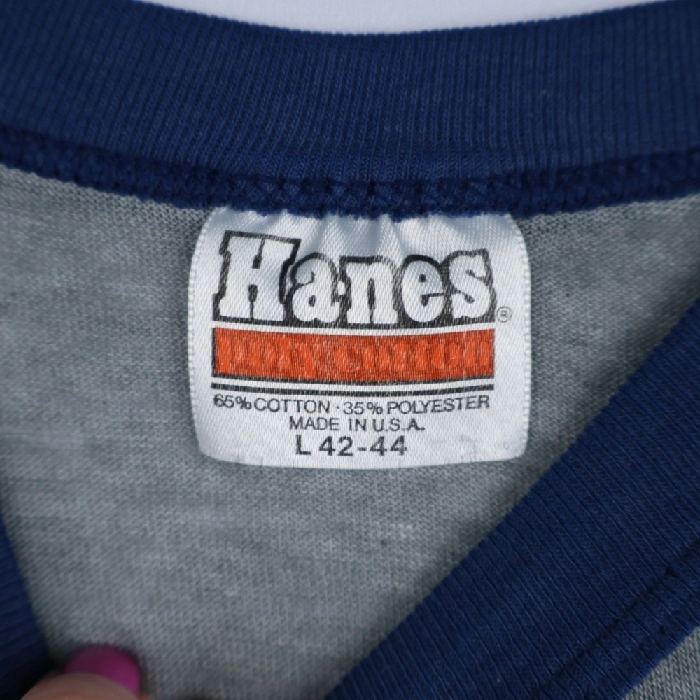 VTG Detroit Tigers Roar 1984 Hanes‎ Raglan Graphic Tee Michigan 38" Chest WORN - Picture 4 of 12
